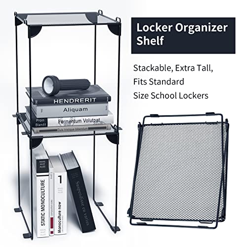 Neudeco Pack 2, Mesh Locker Shelf, Stackable Extra Tall Locker Organizer, Collapsible and Metal Build, Fits Standard Size School Locker, Suitable for Work, Kitchen, Bathroom (Grey)