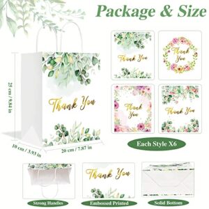 OurWarm 24 Pack Thank You Gift Bags Medium Size with Gold Foil, Floral Design White Paper Bags with Handles Bulk, Thank You Bags for Wedding Bridal Party Baby Shower Birthday Gift Bags, 8 X 4 X 10 IN