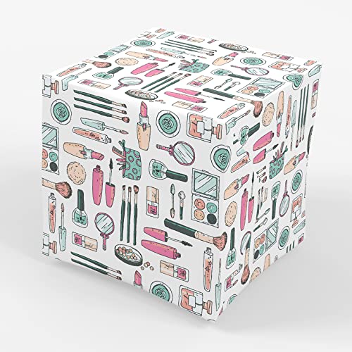 Makeup Wrapping Paper Spa Party Gift Wrap - Folded 30 x 20 Inch (3 Sheets)