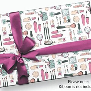 Makeup Wrapping Paper Spa Party Gift Wrap - Folded 30 x 20 Inch (3 Sheets)