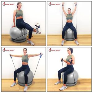 INTENT SPORTS Yoga Ball Chair – Stability Ball with Inflatable Stability Base & Resistance Bands, Fitness Ball for Home Gym, Office, Improves Back Pain, Core, Posture & Balance (65 cm) (Gray)
