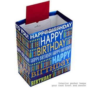 Hallmark 13" Large Birthday Gift Bag with Tissue Paper (Blue Happy Birthday, Multicolored Candles)