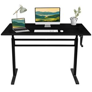ergo comfy manual adjustable height standing desk, 48 x 24 inch hand crank standing desk with one-piece table top, sit stand up rising desk, home office computer workstation, black
