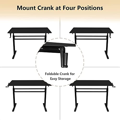 ERGO COMFY Manual Adjustable Height Standing Desk, 48 x 24 Inch Hand Crank Standing Desk with One-Piece Table Top, Sit Stand up Rising Desk, Home Office Computer Workstation, Black