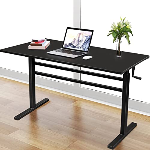 ERGO COMFY Manual Adjustable Height Standing Desk, 48 x 24 Inch Hand Crank Standing Desk with One-Piece Table Top, Sit Stand up Rising Desk, Home Office Computer Workstation, Black