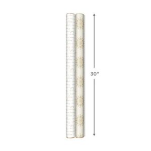 Hallmark Reversible White and Gold Wrapping Paper - Bulk (2 Jumbo Rolls: 160 sq. ft. ttl) "Share the Joy, Cheer, Merry, Love," Stripes, Dots, Snowflakes for Christmas Hanukkah, Weddings, Graduations