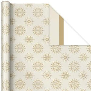 Hallmark Reversible White and Gold Wrapping Paper - Bulk (2 Jumbo Rolls: 160 sq. ft. ttl) "Share the Joy, Cheer, Merry, Love," Stripes, Dots, Snowflakes for Christmas Hanukkah, Weddings, Graduations