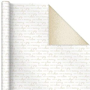 Hallmark Reversible White and Gold Wrapping Paper - Bulk (2 Jumbo Rolls: 160 sq. ft. ttl) "Share the Joy, Cheer, Merry, Love," Stripes, Dots, Snowflakes for Christmas Hanukkah, Weddings, Graduations