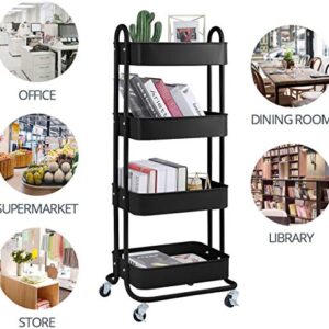 4-Tier Metal Mesh Utility Rolling Cart Storage Organizer Shelf Rack with Lockable Wheels for Living Room Kitchen Office, Black