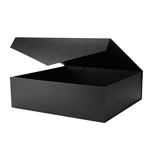 PACKHOME 16.3x14.2x5 Inches, Extra Large Gift Box with Lid, Gift Box for Clothes and Large Gifts (Matte Black with Grain Texture)