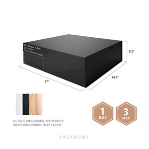 PACKHOME 16.3x14.2x5 Inches, Extra Large Gift Box with Lid, Gift Box for Clothes and Large Gifts (Matte Black with Grain Texture)