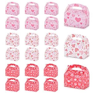 gatherfun 24 pieces valentine’s day hot pink heart love treat box candy boxes goodies boxes cardboard present boxes with handles for birthday party anniversary favors, 6 x 3.5 x 3.5 inches, 3 designs
