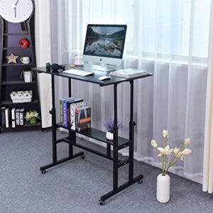 AIZ Mobile Standing Desk, Adjustable Computer Desk Rolling Laptop Cart on Wheels Home Office Computer Workstation, Portable Laptop Stand Tall Table for Standing or Sitting, Black, 39.4" x 23.6"