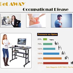 AIZ Mobile Standing Desk, Adjustable Computer Desk Rolling Laptop Cart on Wheels Home Office Computer Workstation, Portable Laptop Stand Tall Table for Standing or Sitting, Black, 39.4" x 23.6"