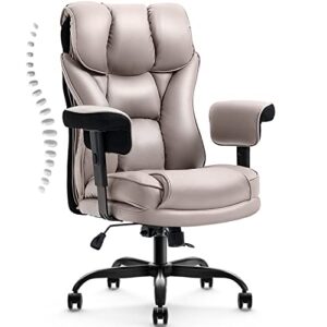 yamasoro big and tall office chair 400lbs, leathaire cushy seat and adjustable armrests heavy duty executive desk chair with wheels, beige
