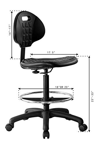 Chair Master Drafting Stool - Easy to Clean! Ergonomic Polyurethane Chair. Seat Height Adjustable (23"-33") Heavy Duty Adjustable Footring for Home, Automotive, Lab, Cleanroom