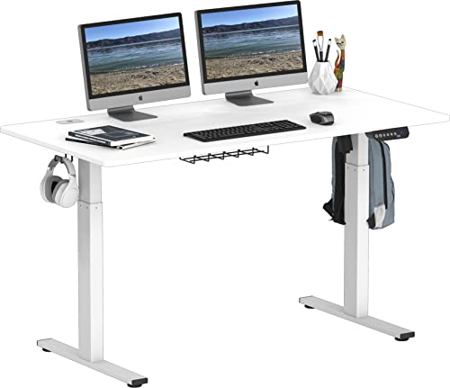 SHW 55-Inch Large Electric Height Adjustable Standing Desk, 55 x 28 Inches, White