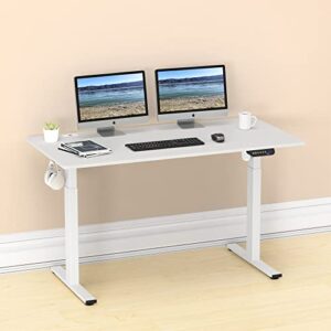 SHW 55-Inch Large Electric Height Adjustable Standing Desk, 55 x 28 Inches, White