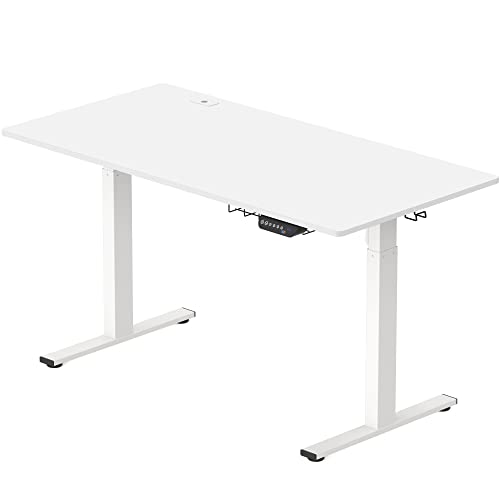 SHW 55-Inch Large Electric Height Adjustable Standing Desk, 55 x 28 Inches, White