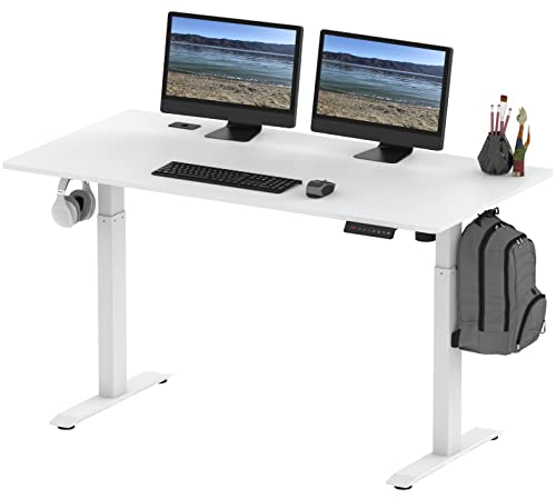 SHW 55-Inch Large Electric Height Adjustable Standing Desk, 55 x 28 Inches, White