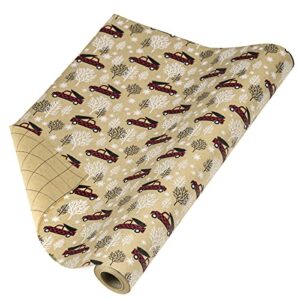 RUSPEPA Kraft Christmas Wrapping Paper Roll - Red Car Design for Holiday Gift Wrap - 17 Inches X 32.8 Feet