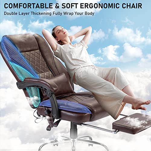 NOBLEMOOD Heating Massage Office Chair Ergonomic High Back Reclining Computer Chair Height Adjustable Swivel Executive Desk Chairs with Footrest and Lumbar Pillow