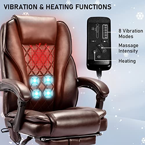 NOBLEMOOD Heating Massage Office Chair Ergonomic High Back Reclining Computer Chair Height Adjustable Swivel Executive Desk Chairs with Footrest and Lumbar Pillow