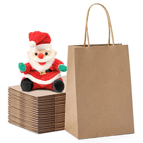 Paper Gift Bags 5.25x3.75x8" 50Pcs, Metronic Christmas Gift Wrap Bags with Handles, Brown Kraft Paper Bags for Small Business, Heavy Duty Bulk Paper Bags for Birthday Party Favors, Shopping, Retail, Merchandise