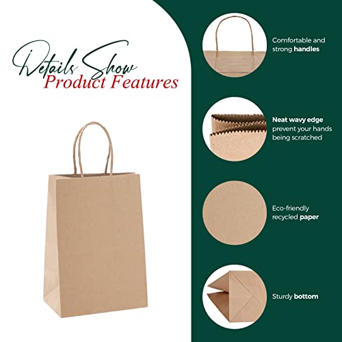 Paper Gift Bags 5.25x3.75x8" 50Pcs, Metronic Christmas Gift Wrap Bags with Handles, Brown Kraft Paper Bags for Small Business, Heavy Duty Bulk Paper Bags for Birthday Party Favors, Shopping, Retail, Merchandise