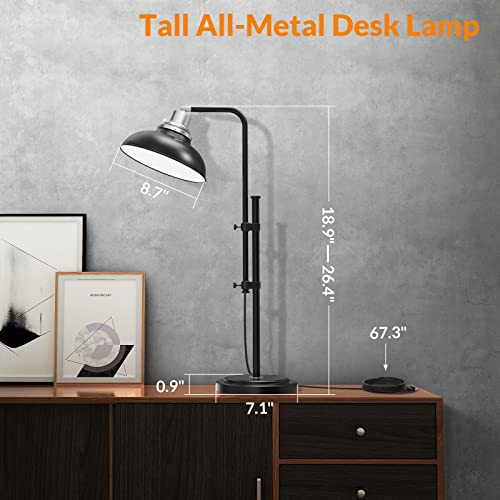 LEPOWER Industrial Desk Lamp, Black Farmhouse Task Lamps with Adjustable Height & Lamp Head, Rustic Modern Desk Lamp, 6W E26 Vintage Edison Bulb Included, Metal Table Lamp for Office Living Room Dorm