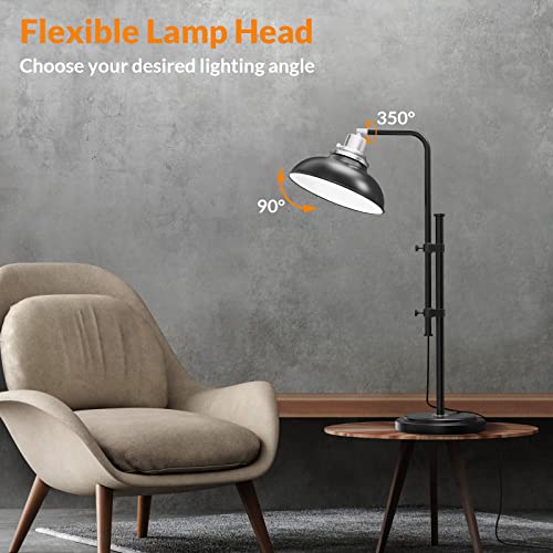 LEPOWER Industrial Desk Lamp, Black Farmhouse Task Lamps with Adjustable Height & Lamp Head, Rustic Modern Desk Lamp, 6W E26 Vintage Edison Bulb Included, Metal Table Lamp for Office Living Room Dorm