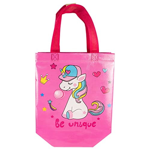 Elephant-package Medium Gift Bags, Non-woven Bags with Handle for Girls Kids Birthday Party Favor Recycle 8.7x9 Inches Pink Unicorn