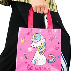 Elephant-package Medium Gift Bags, Non-woven Bags with Handle for Girls Kids Birthday Party Favor Recycle 8.7x9 Inches Pink Unicorn