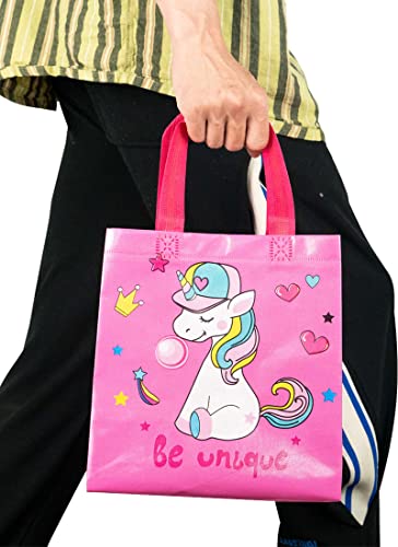 Elephant-package Medium Gift Bags, Non-woven Bags with Handle for Girls Kids Birthday Party Favor Recycle 8.7x9 Inches Pink Unicorn