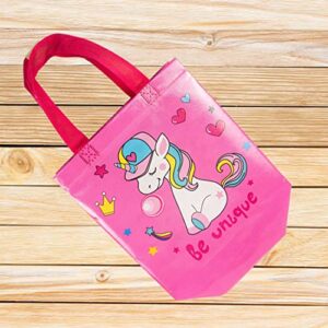 Elephant-package Medium Gift Bags, Non-woven Bags with Handle for Girls Kids Birthday Party Favor Recycle 8.7x9 Inches Pink Unicorn