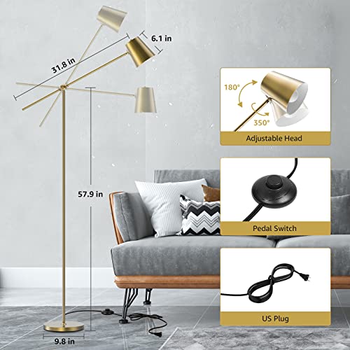 Alldio Gold Floor Lamp, Modern Cantilever 70" Adjustable Tall Lamp Full Metal Standing Pole Light for Living Room Reading House Bedroom Home Office