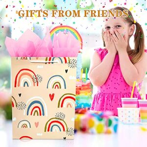 Gift Bag for Girls, Birthday Large Gift Bag Bulk Set Included 2 Pack Paper Gift Bags with Tissue Paper, Rainbow Gift Bags for Kids, Baby, The Colorful Pink Red Gift Bags with Handles, The Pretty Present Bag Gift Bags for Birthday, Party, Baby Shower (12.5