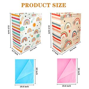 Gift Bag for Girls, Birthday Large Gift Bag Bulk Set Included 2 Pack Paper Gift Bags with Tissue Paper, Rainbow Gift Bags for Kids, Baby, The Colorful Pink Red Gift Bags with Handles, The Pretty Present Bag Gift Bags for Birthday, Party, Baby Shower (12.5