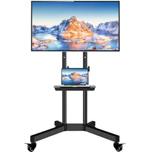 Mobile TV Stand with Wheels for 32-80 Inch LCD LED 4K Flat Screens with Wheels - Height Adjustable TV Cart Rolling TV Stand with Laptop Shelf, Outdoor TV Stand - Max VESA 600x400, Black