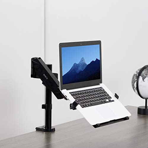 VIVO Universal Adjustable 10 to 15.6 inch Laptop Holder Desk Mount, Single Pneumatic Arm VESA Notebook Stand with C-clamp and Grommet Options, Black, STAND-V101L