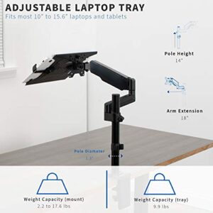 VIVO Universal Adjustable 10 to 15.6 inch Laptop Holder Desk Mount, Single Pneumatic Arm VESA Notebook Stand with C-clamp and Grommet Options, Black, STAND-V101L