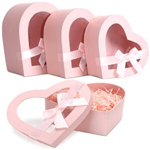 Set of 3 Pink Heart Shaped Boxes for Flowers Valentine's Day Christmas Gift Boxes Packaging with Transparent Window Lids for Luxury Flower Arrangements Flower Box Gift Wrap Boxes for Wedding Birthday