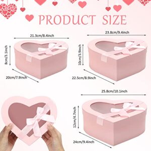 Set of 3 Pink Heart Shaped Boxes for Flowers Valentine's Day Christmas Gift Boxes Packaging with Transparent Window Lids for Luxury Flower Arrangements Flower Box Gift Wrap Boxes for Wedding Birthday