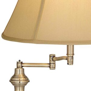 Regency Hill Montebello Traditional Adjustable Swing Arm Floor Lamp Standing 60" Tall Antique Brass Metal Column Golden Tan Bell Shade for Living Room Reading House Family Bedroom Home