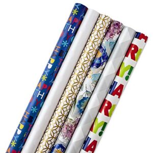 hallmark all occasion wrapping paper with cut lines on reverse (6 rolls: 180 sq ft ttl) happy birthday, polka dots, blue flowers for birthdays, mothers day, weddings, graduations, bridal showers