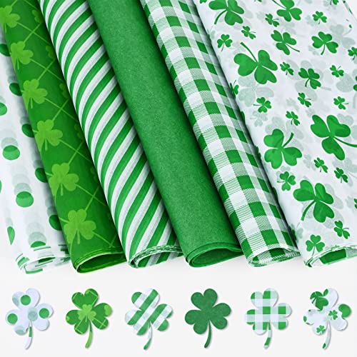 60 Sheets Large Size St.Patrick's Day Tissue Paper Bulk, 20 x 30" Shamrock Wrapping Tissue for Irish Paper Flower Pom Poms Green Clover Art Tissue for Spring Birthday Holiday Gift Wrapping Party Decor