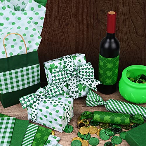 60 Sheets Large Size St.Patrick's Day Tissue Paper Bulk, 20 x 30" Shamrock Wrapping Tissue for Irish Paper Flower Pom Poms Green Clover Art Tissue for Spring Birthday Holiday Gift Wrapping Party Decor