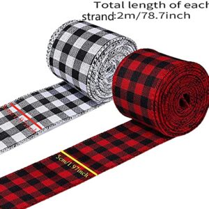 4 Rolls White Red Wired Edge Ribbon Christmas Plaid Ribbon and Burlap Craft Ribbon for DIY Wrapping Party Crafts Decor (4, White Red)