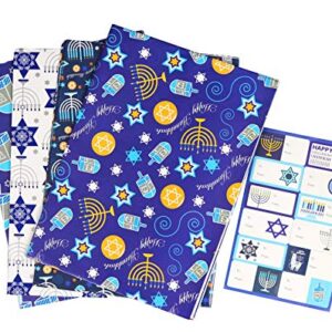 Iconikal 12 Gift Wrap Sheets and 12 Stickers, Hanukkah