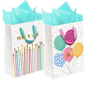 ye giving happy birthday gift bags with tissue, large size 12″x16″x6.5″ 2 pack. 2 designs. includes tissue paper and tags.…